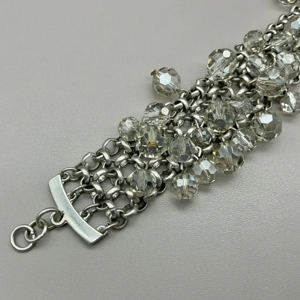 Banana Republic Bracelet Womens Silver Tone Crystal Bead Multi Strand 7.5 Inch